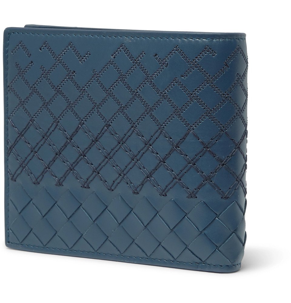 Bottega Veneta Embroidered Intrecciato Leather Billfold Wallet Men Blue Bottega Veneta