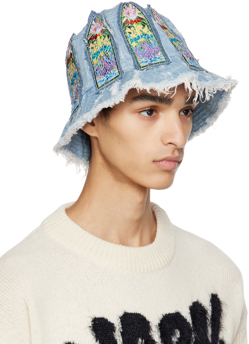 Blue Logo-Embroidered Bucket Hat, Off White, Hats