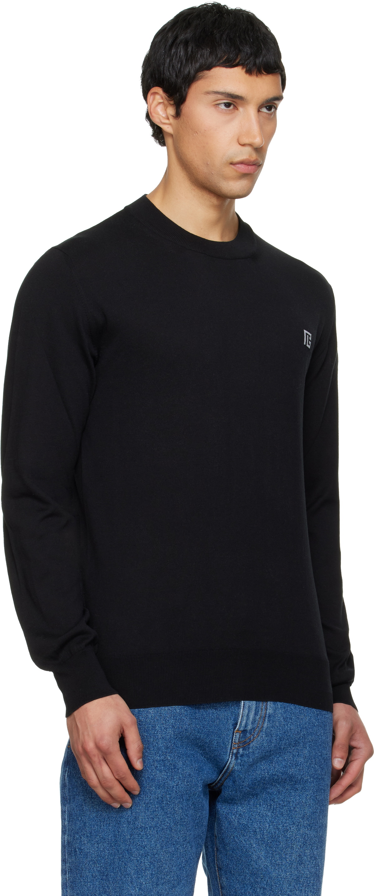 Balmain Black Fine Silk & Cotton Sweater