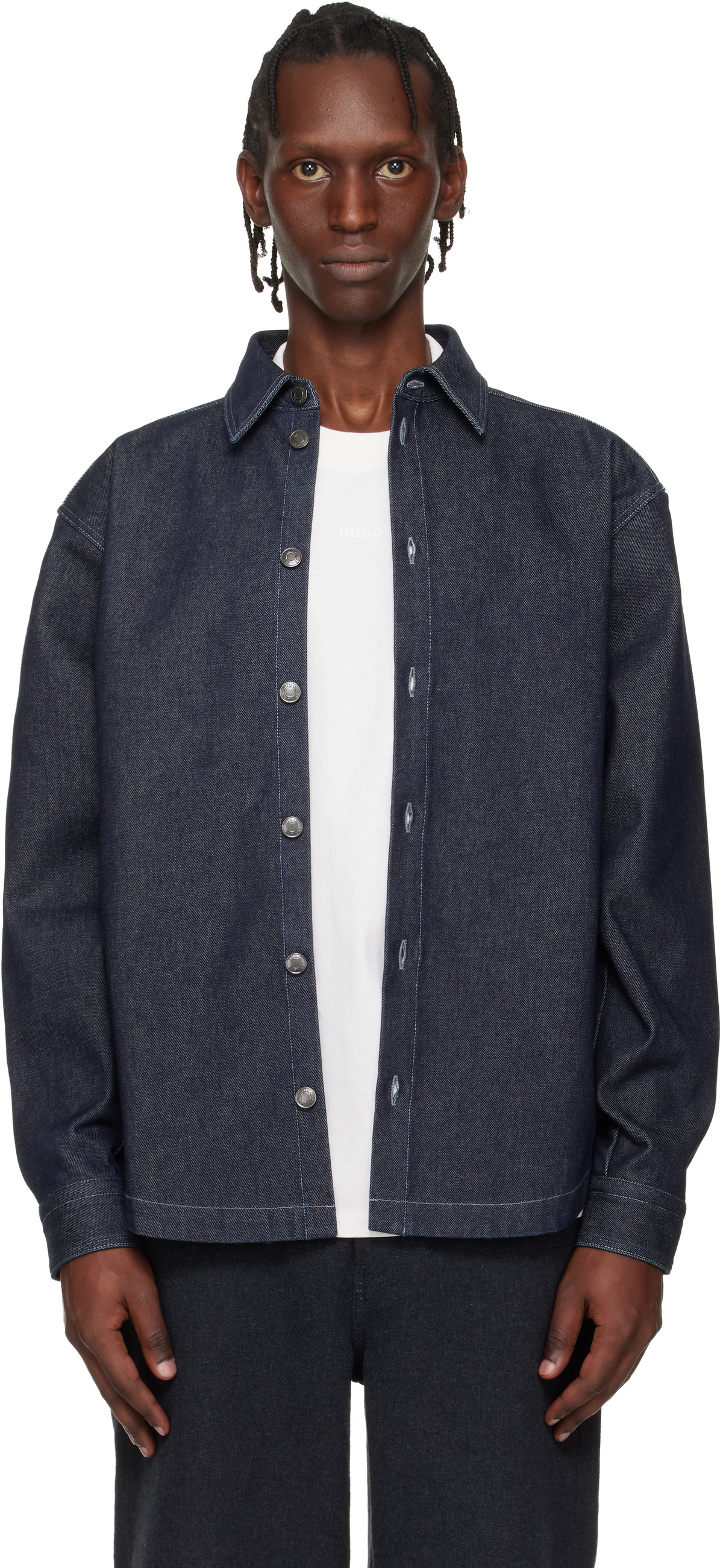 Hugo Navy Oversized-Fit Weighty Denim Overshirt