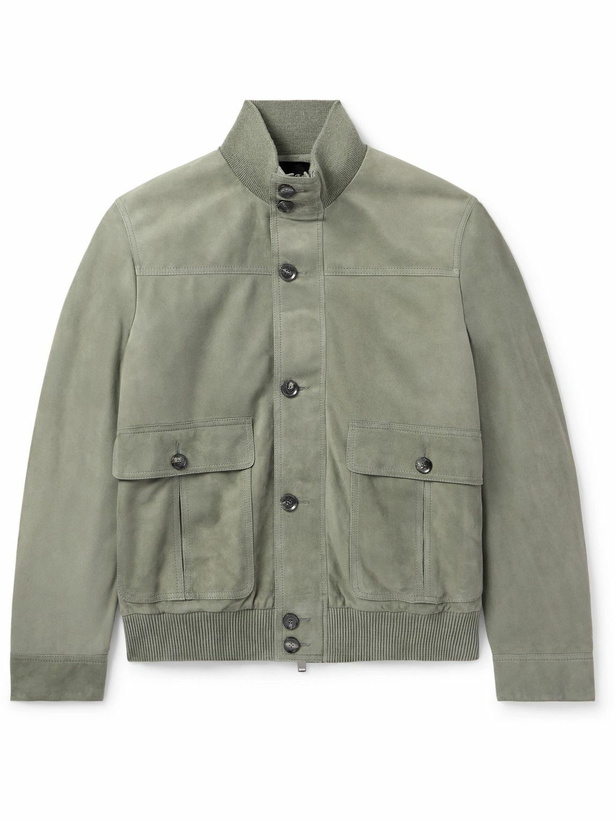 Photo: Brioni - 75 Padded Suede Blouson Jacket - Green