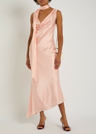 DE LA Vali Thebe Scarf-effect Draped Silk-satin Midi Slip Dress Light Pink