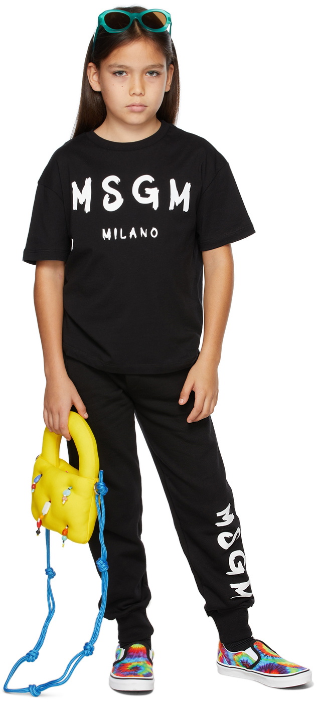 MSGM Kids Kids Black Brush Logo T-Shirt