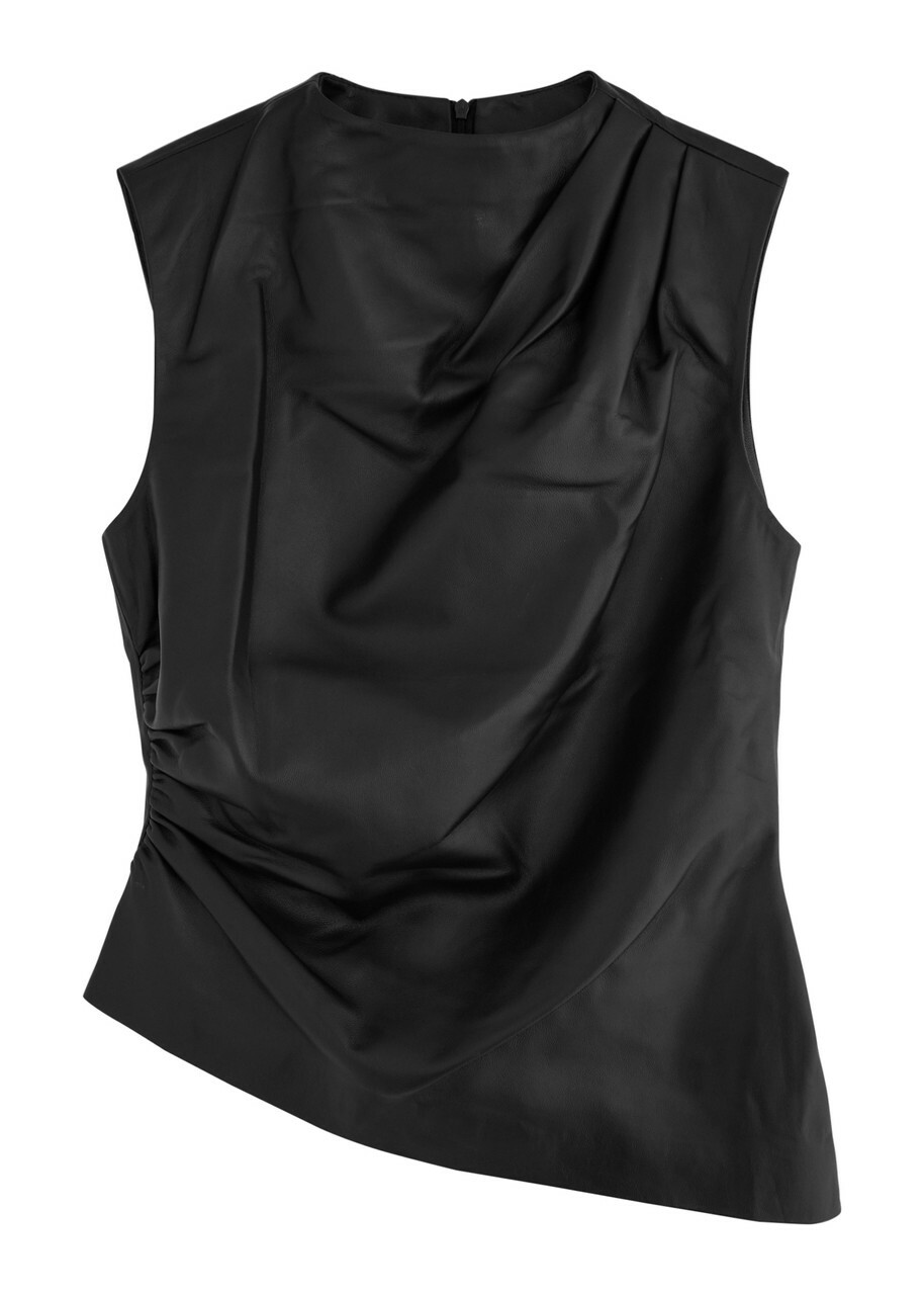 Aexae Ruched Asymmetric Leather top Black