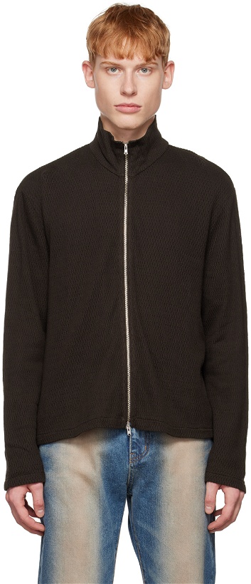 Photo: Our Legacy Brown Shrunken Zip-Up Sweater