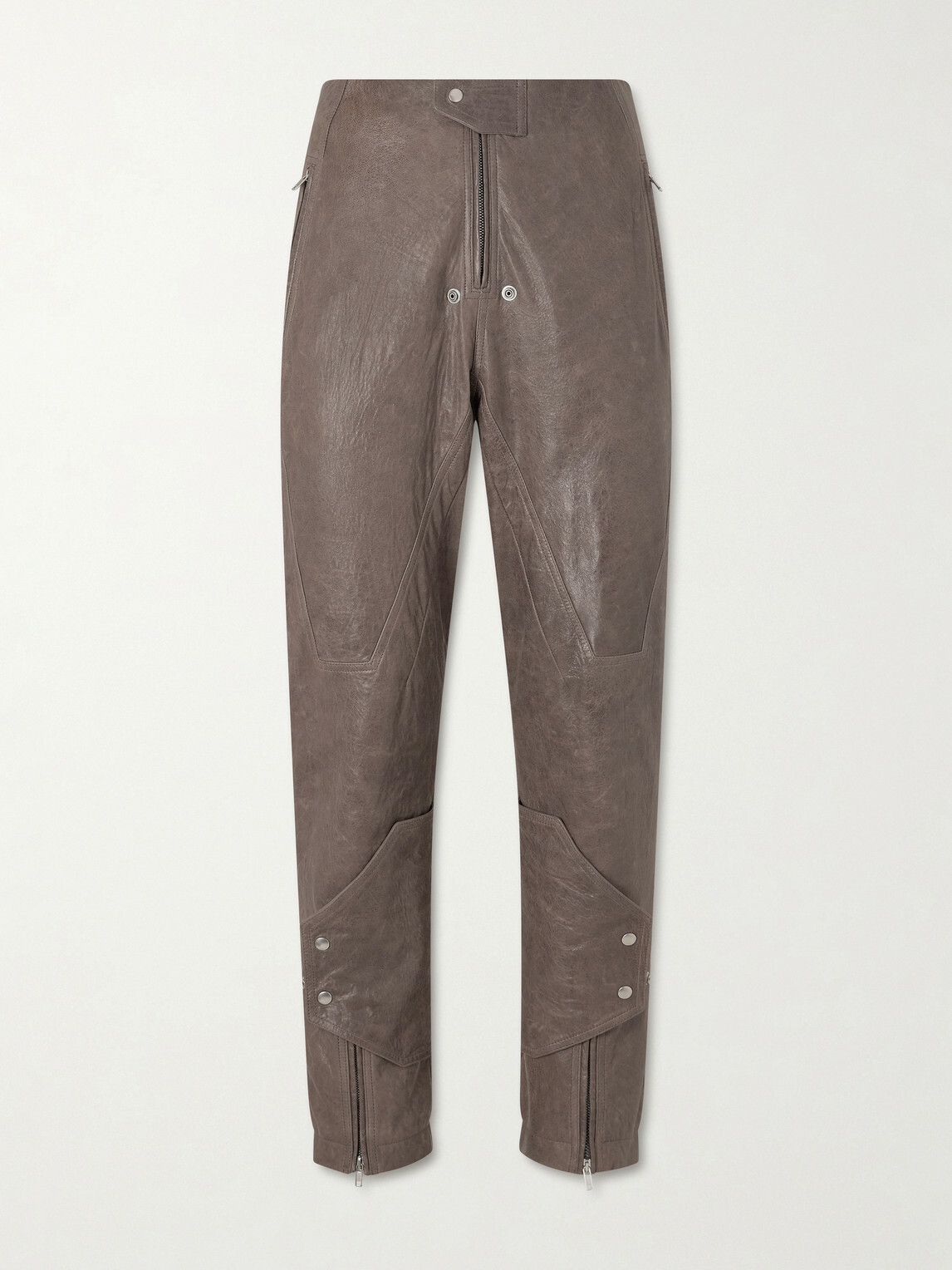 Rick Owens - Motopants Straight-Leg Panelled Leather Trousers - Brown
