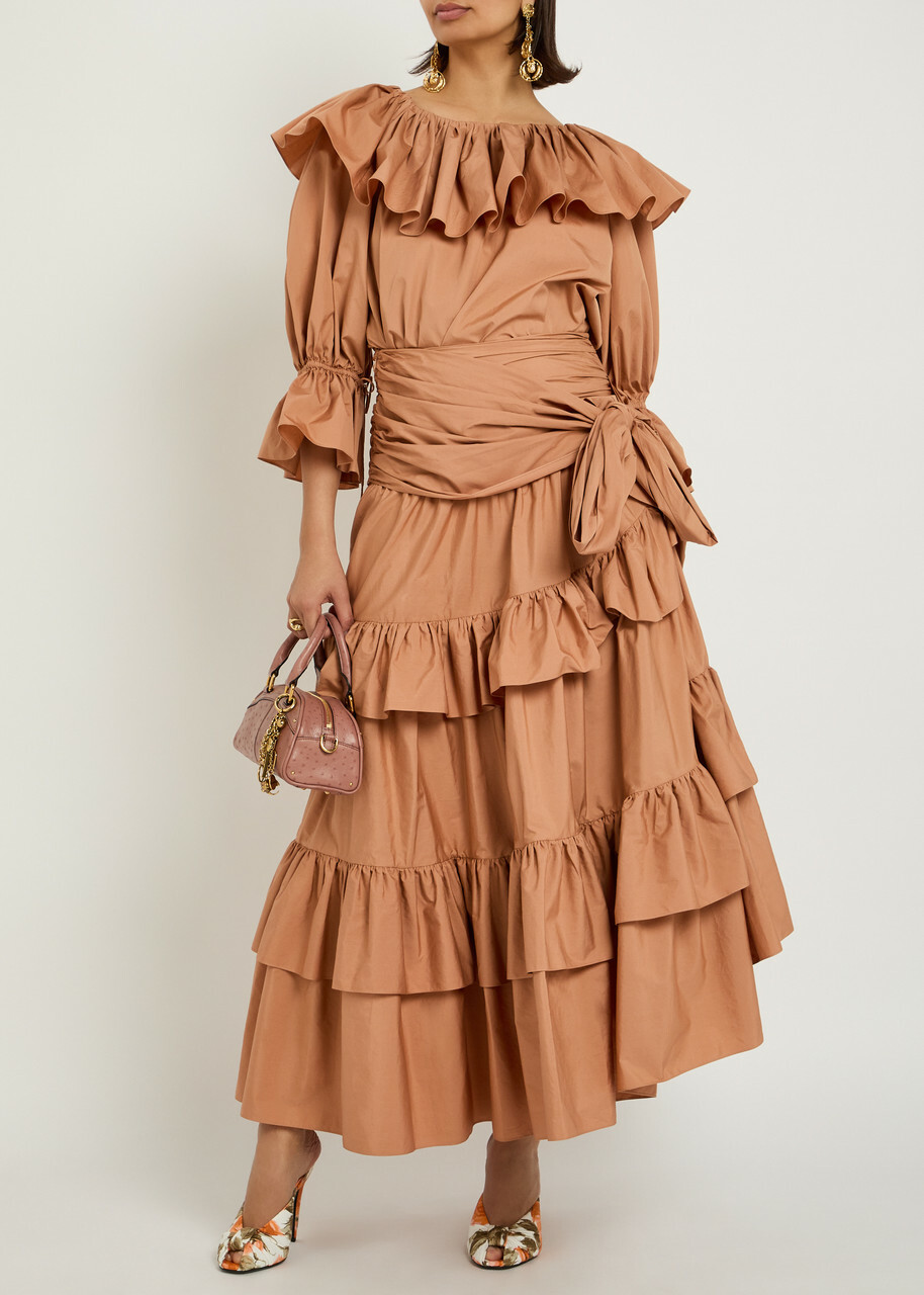 Chloe Tiered Cotton-poplin Maxi Skirt Light Pink