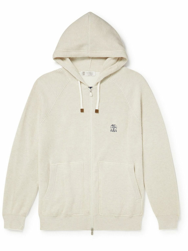 Photo: Brunello Cucinelli - Ribbed Cotton Zip-Up Hoodie - White