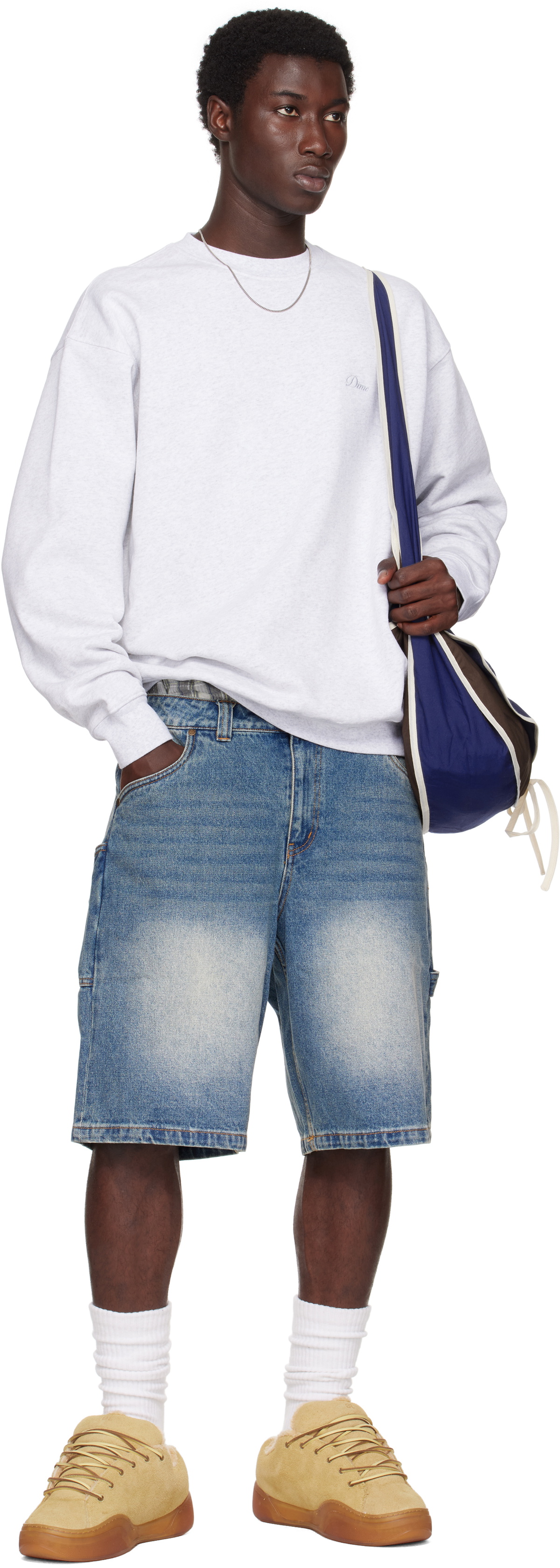 Dime Gray Cursive Small Logo Crewneck Sweatshirt