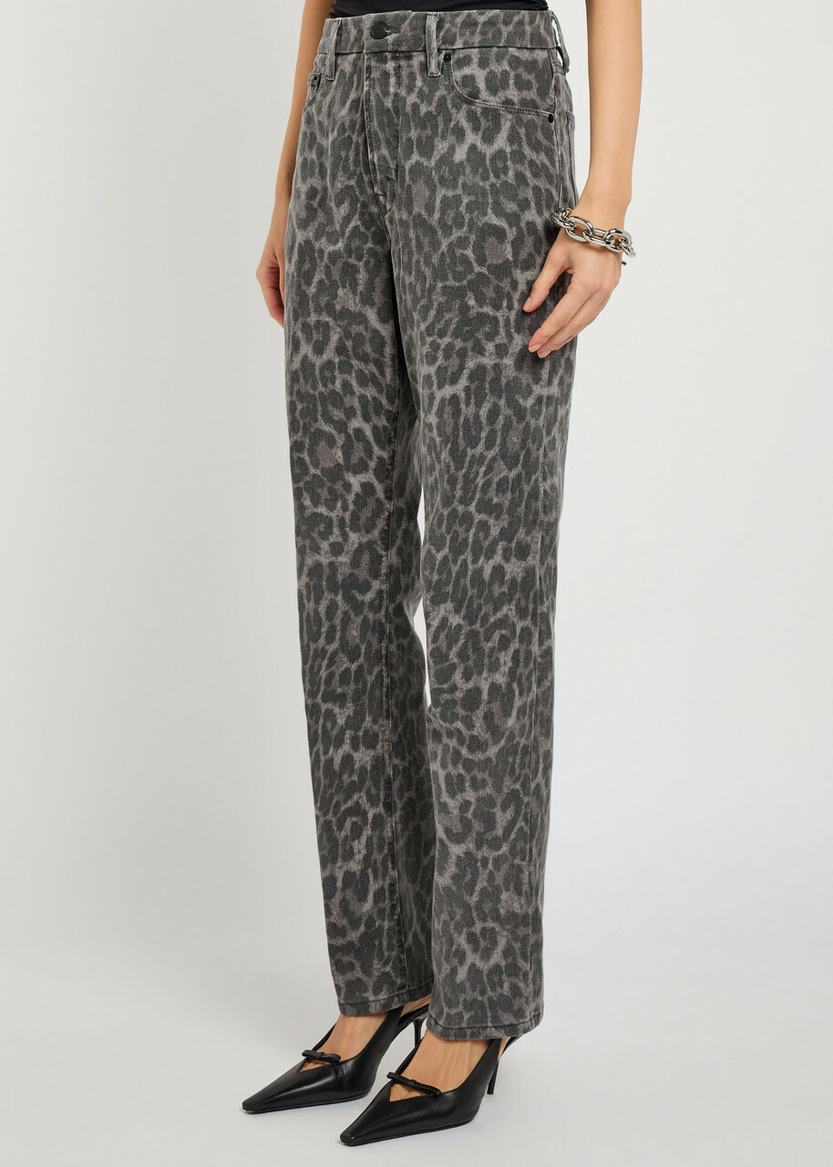 Good American Good Icon Leopard Straight-leg Jeans Grey