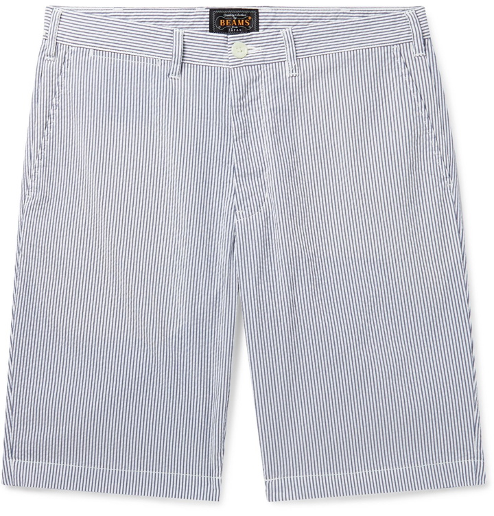 Photo: Beams Plus - Slim-Fit Striped Seersucker Shorts - White