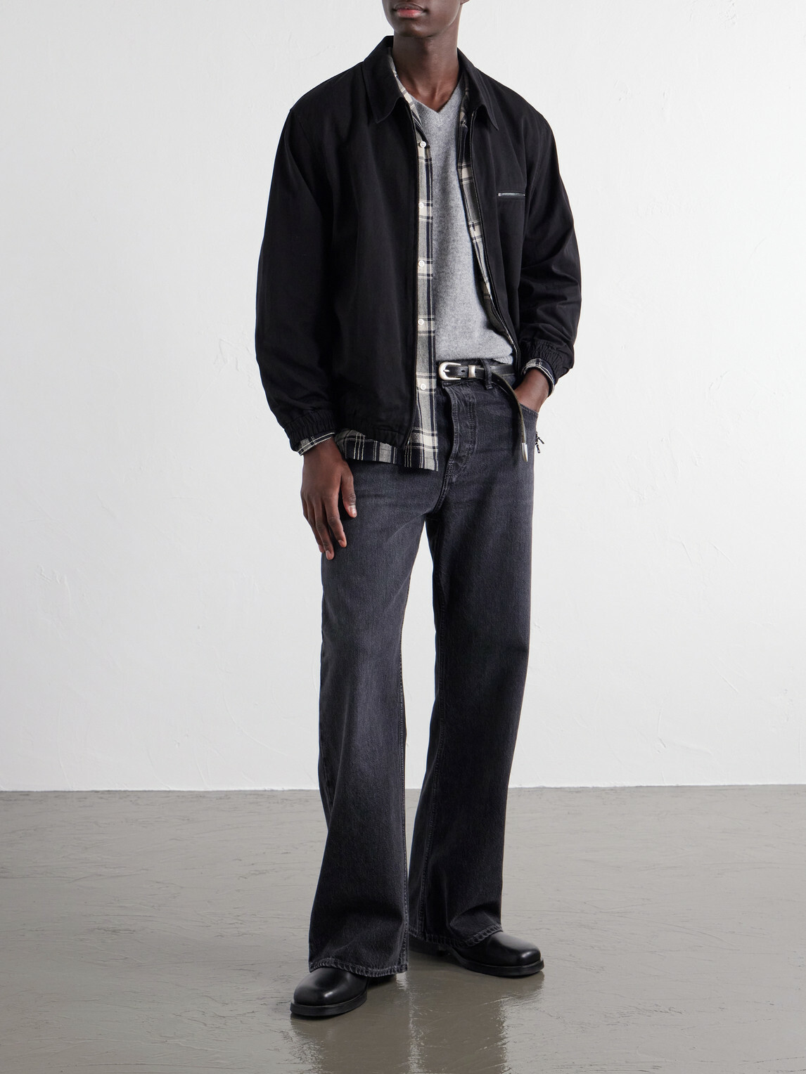 ATON - Harrington Garment-Dyed Cotton-Gabardine Jacket - Black
