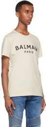 Balmain Beige Printed Logo T-Shirt
