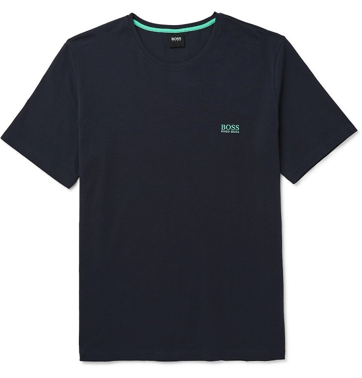 Photo: Hugo Boss - Slim-Fit Logo-Embroidered Stretch Cotton-Jersey T-Shirt - Blue