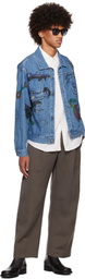 Small Talk Studio SSENSE Exclusive Blue Hand-Drawn Jacquard Stripe Denim Trucker Jacket