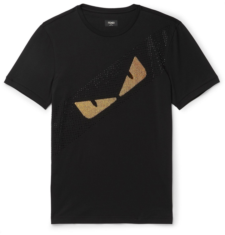 Photo: Fendi - Peekaboo Crystal-Embellished Cotton-Jersey T-Shirt - Black