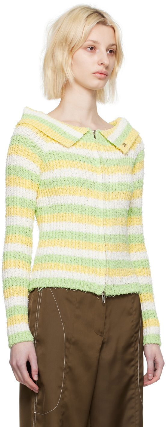 Kijun Green Yellow Off The Shoulder Sweater Kijun