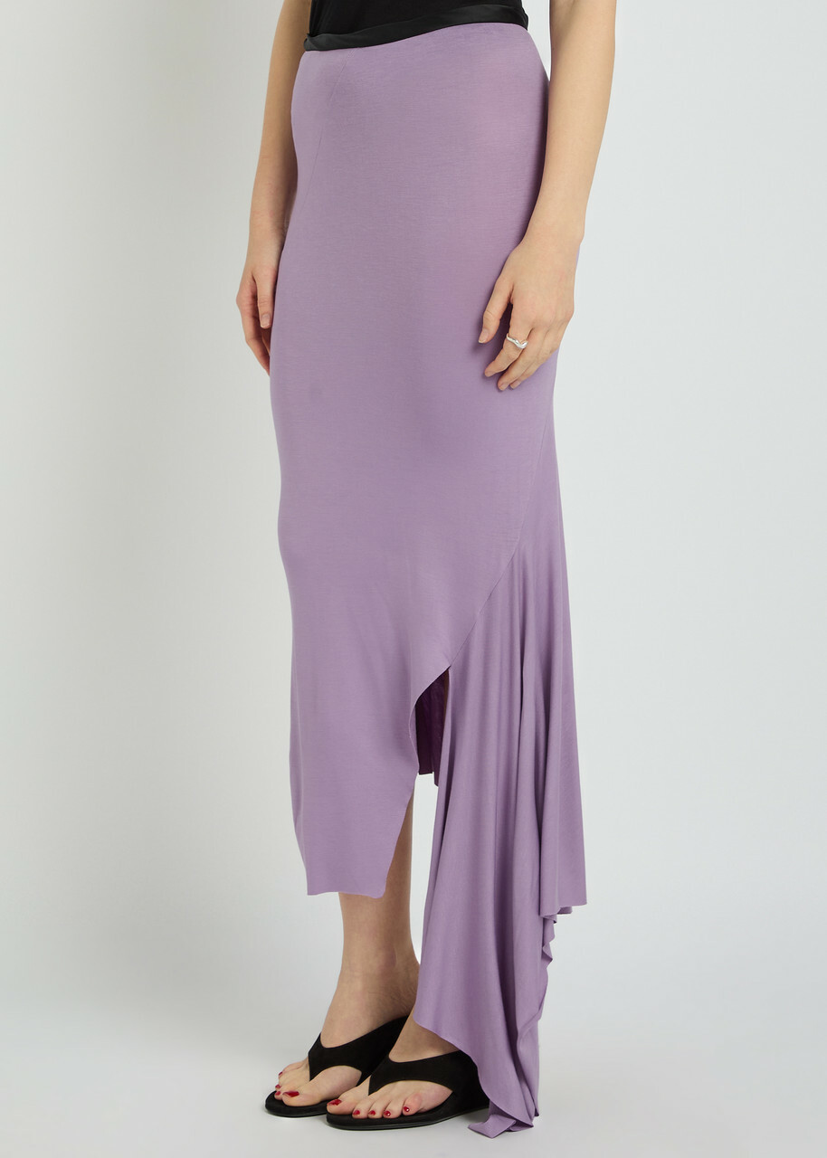 Aaron Esh Fishtail Asymmetric Jersey Midi Skirt Lilac