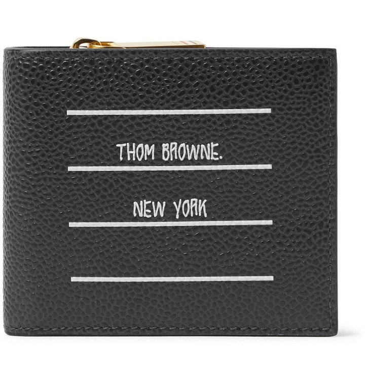 Photo: Thom Browne - Logo-Print Pebble-Grain Leather Billfold Wallet - Charcoal