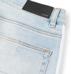AMIRI - Track Stack Skinny-Fit Striped Distressed Stretch-Denim Jeans - Light blue