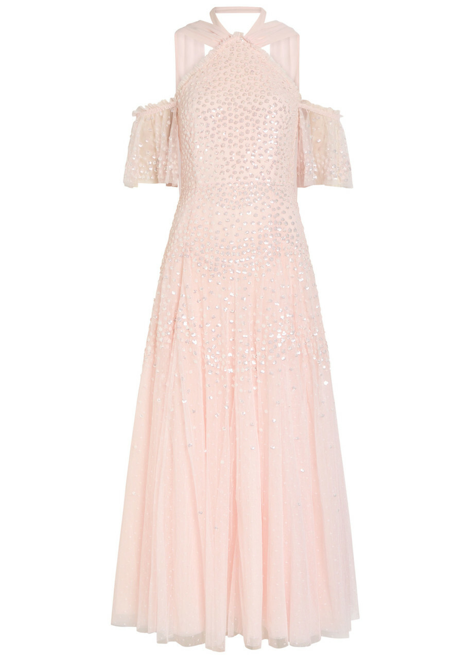 Needle & Thread Sequin-embellished Halterneck Tulle Gown Light Pink