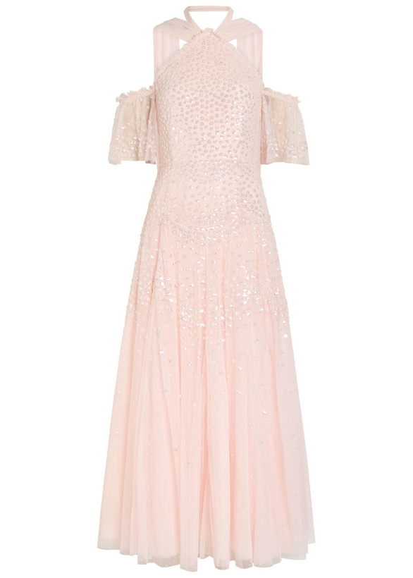 Photo: Needle & Thread Sequin-embellished Halterneck Tulle Gown Light Pink