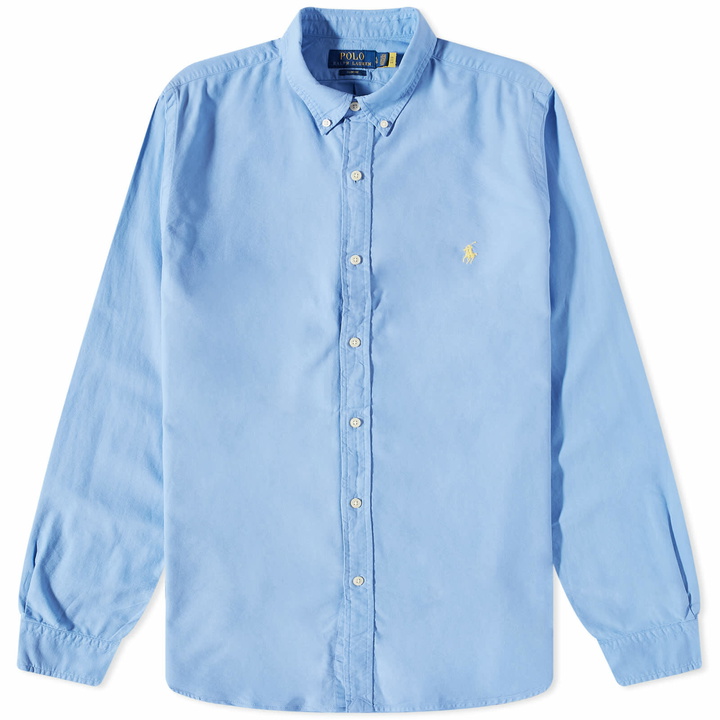 Photo: Polo Ralph Lauren Men's Button Down Garment Dyed Oxford Shirt in Harbor Island Blue