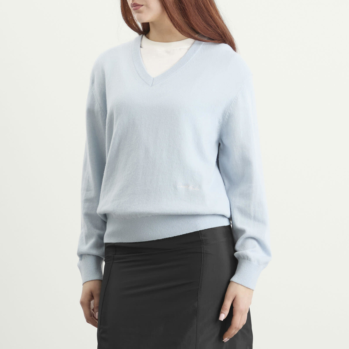 DUNST Women's Soft V-Neck Sweater in Soft Blue