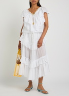 Chloe Embroidered Ruffled Cropped Cotton top White