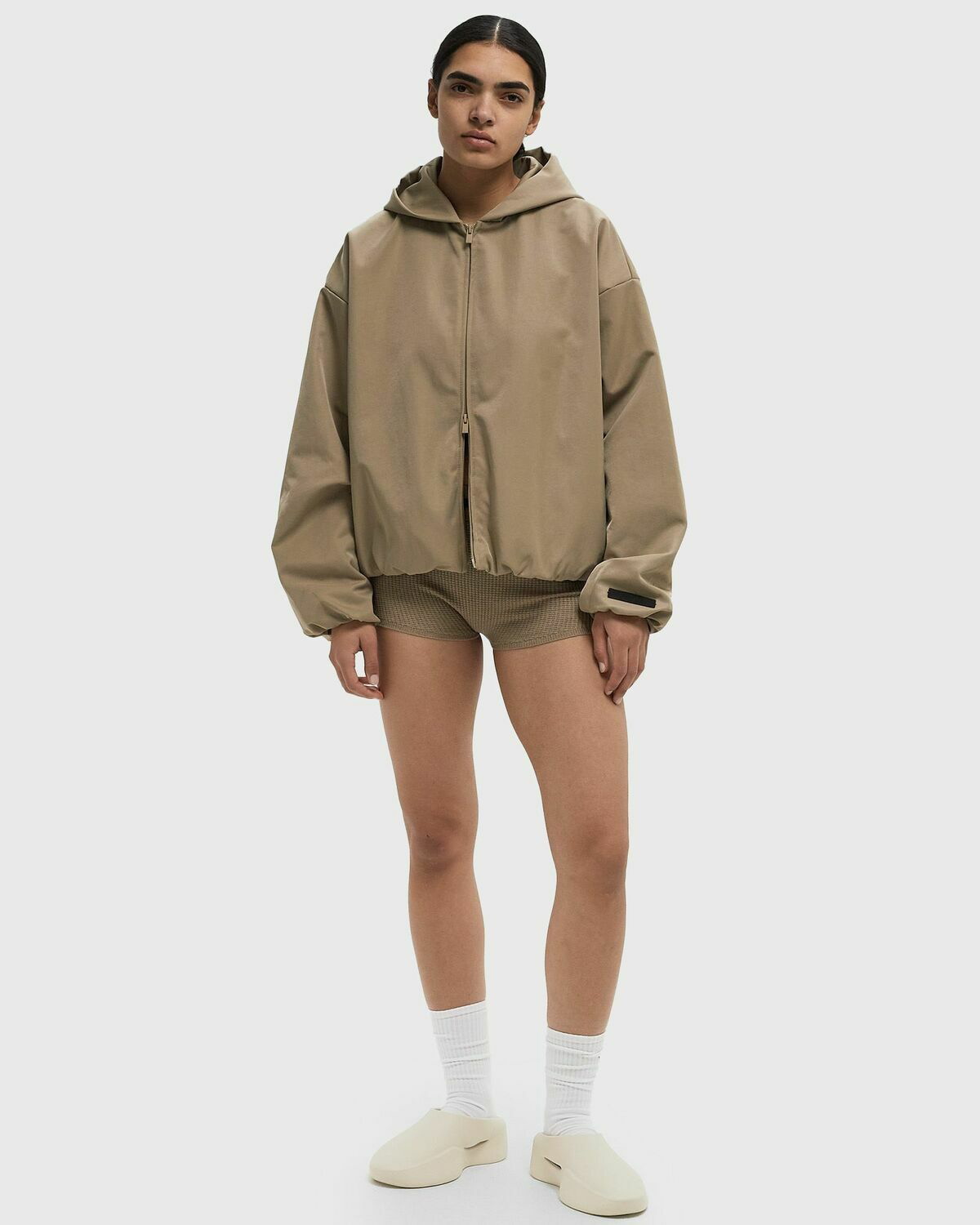 Fear of God Essentials TEXTURED NYLON HOODED BOMBER Beige