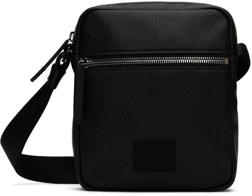 Photo: Hugo Black Faux-Leather Reporter Logo Patch Bag