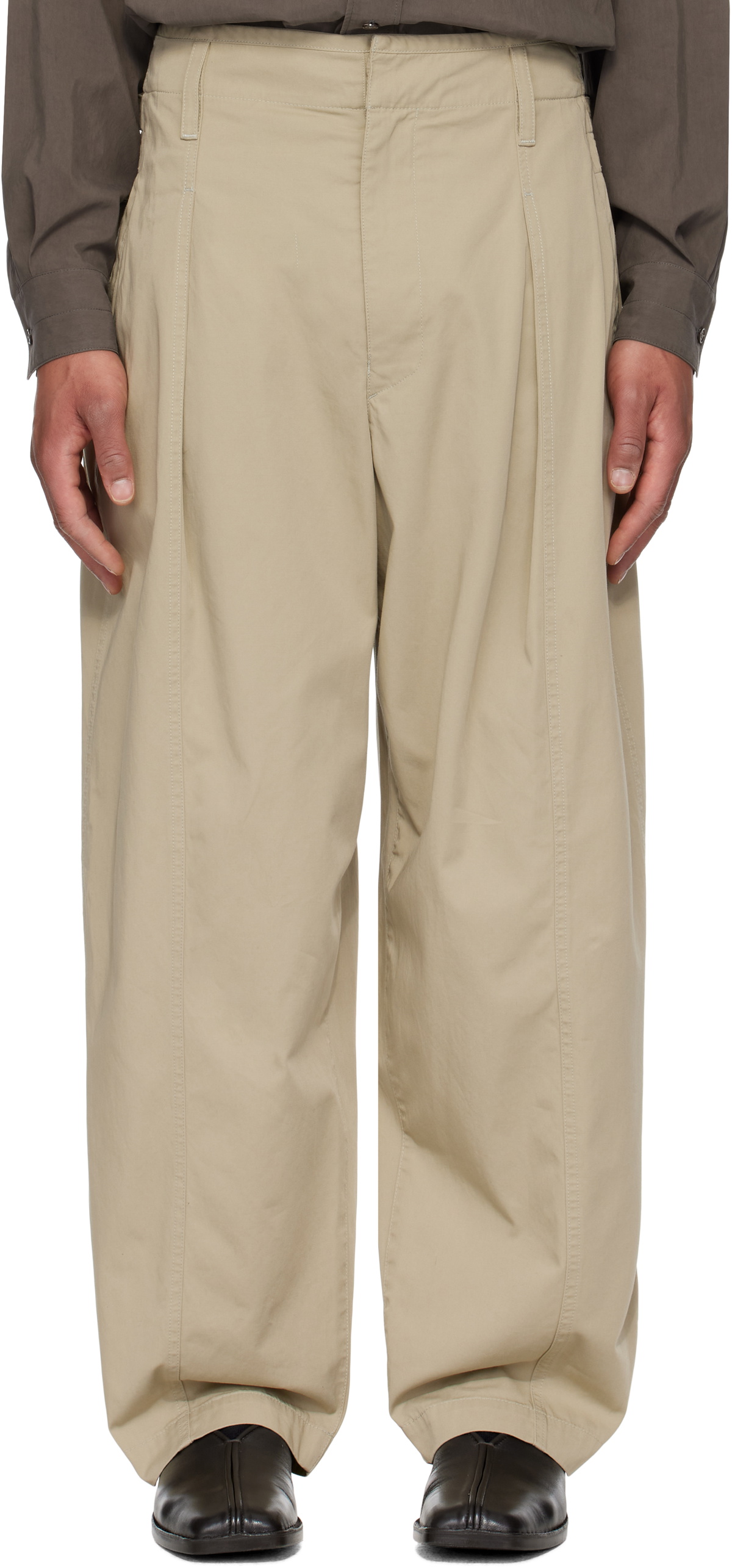 LEMAIRE Taupe Maxi Pleated Trousers Lemaire