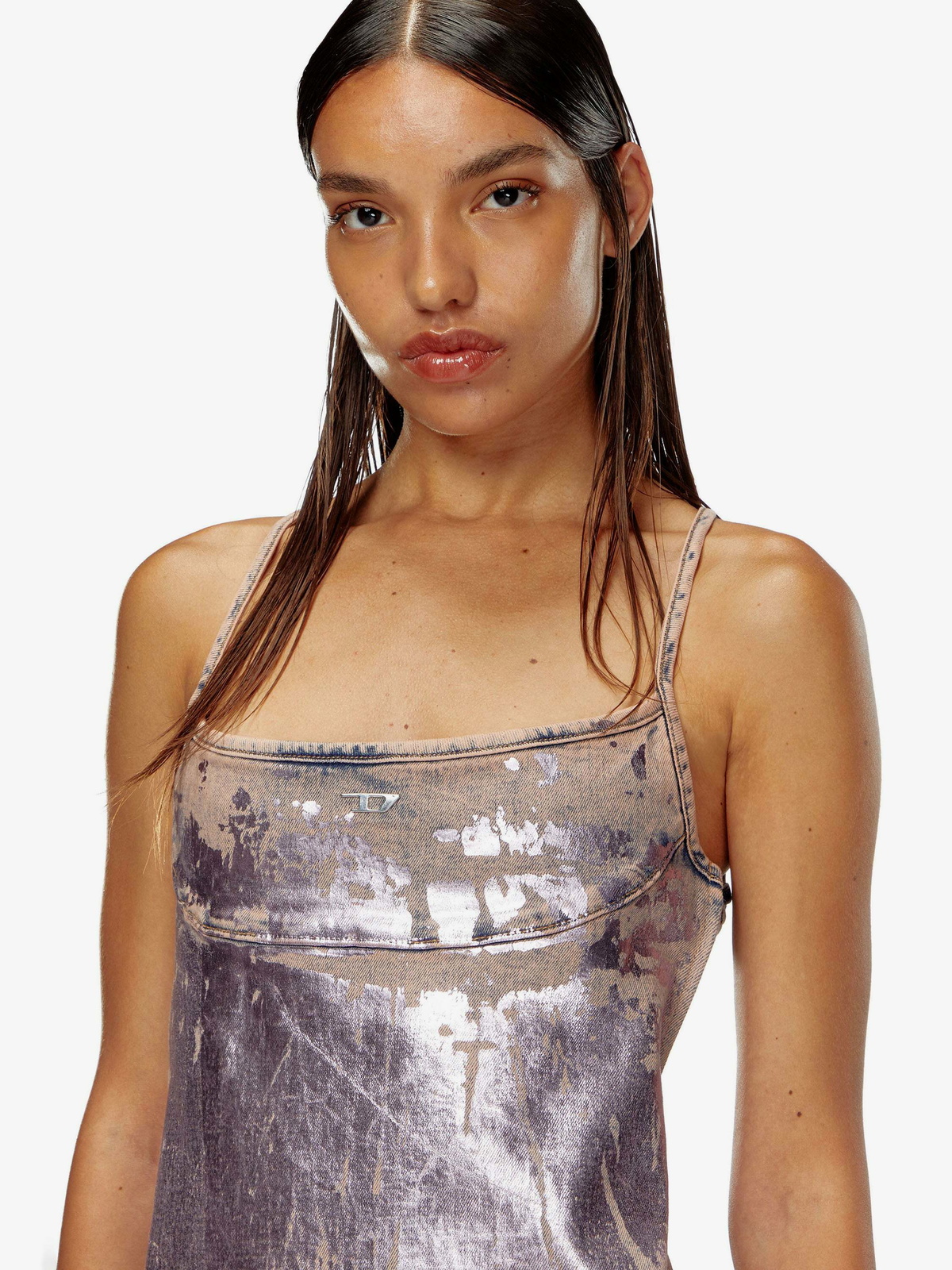 diesel glitter dress Diesel D-Jettie Mini Women Dress Metallic Sequins Silver Size M