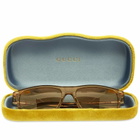 Gucci Men's Cylindrical Web Square Frame Sunglasses in Brown/Gold