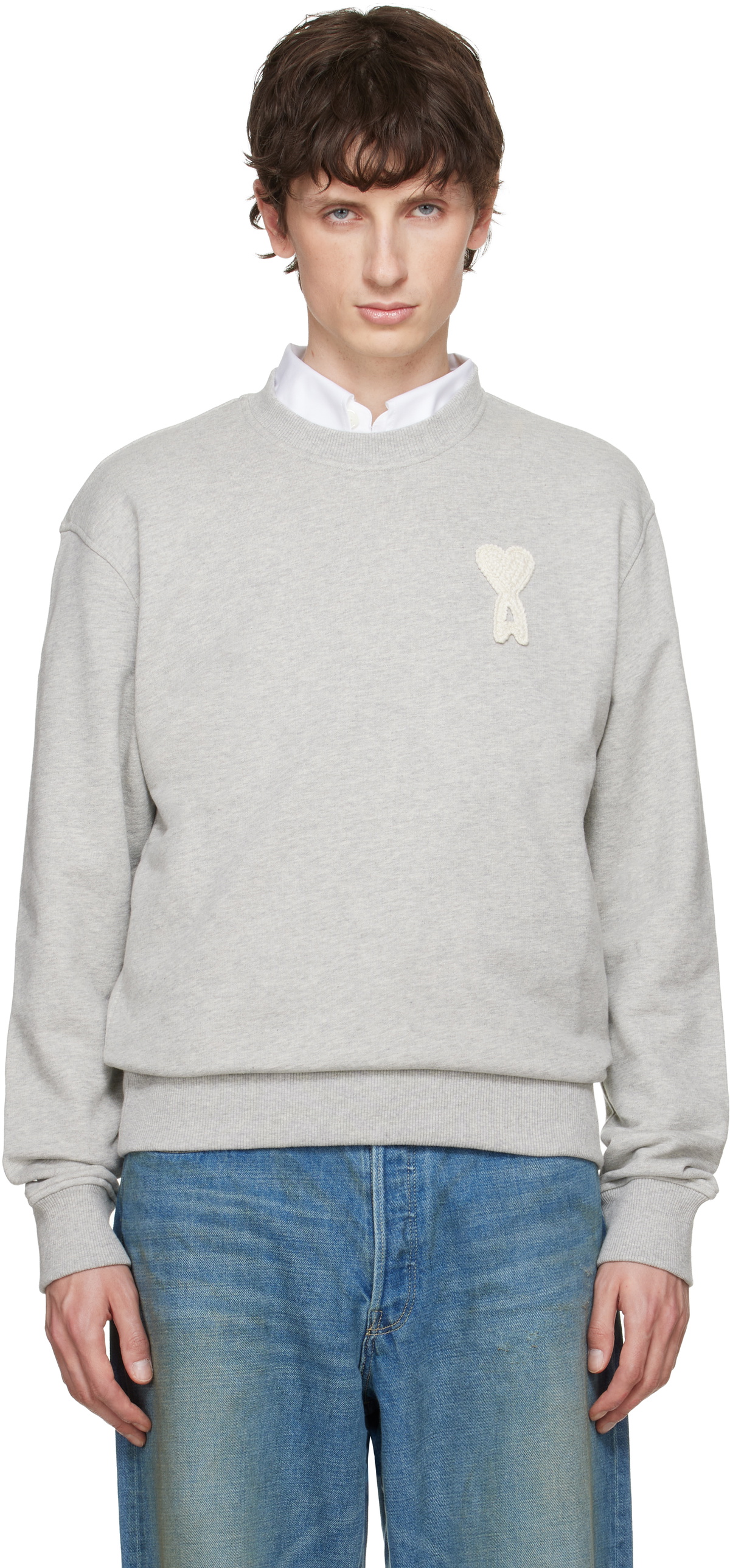 トップス AMI DE COEUR SWEATSHIRT AMI Paris Gray Cotton Crochet 'Ami de Coeur' Sweatshirt AMI