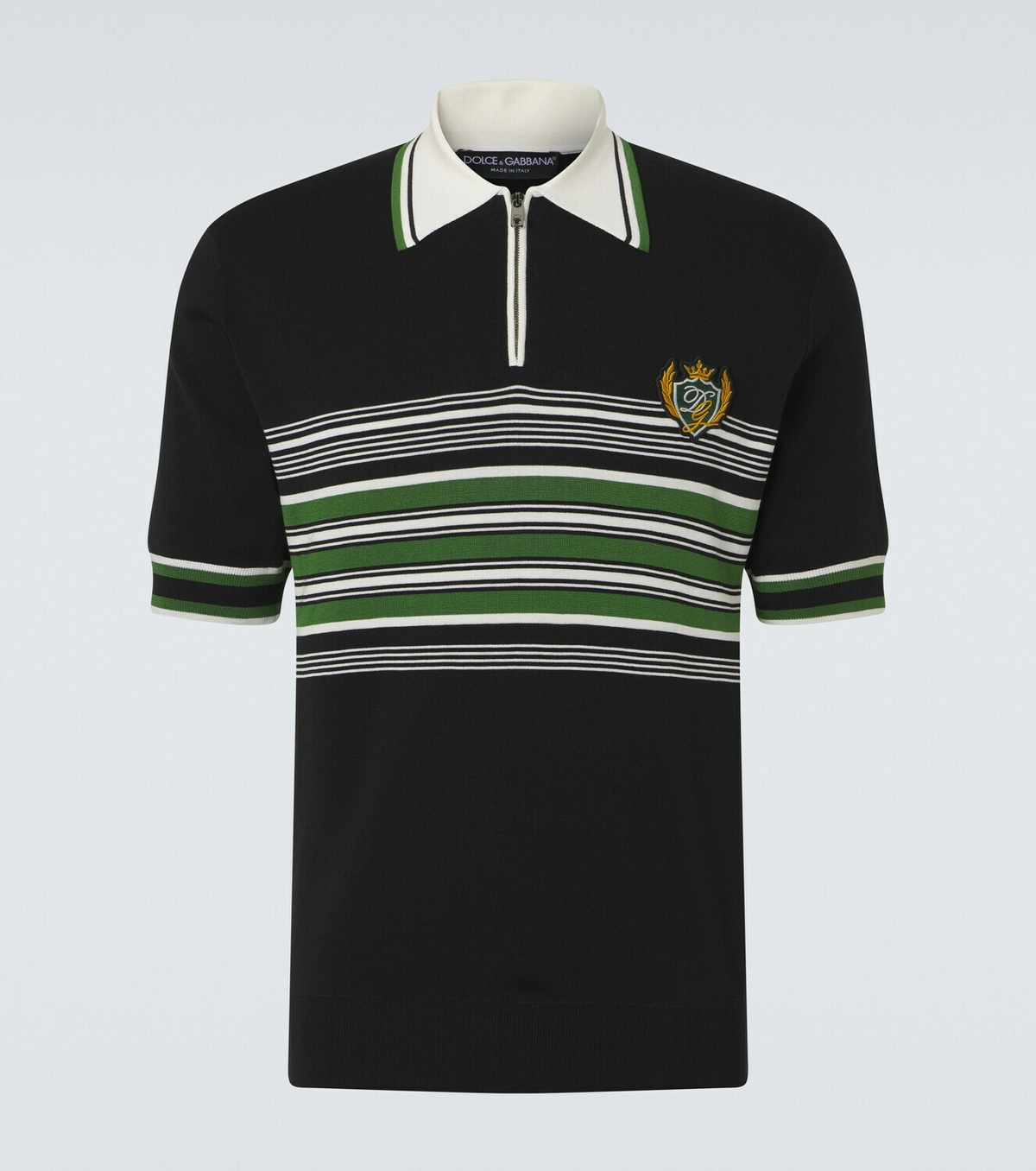 Dolce&Gabbana Embroidered striped silk and cotton polo shirt