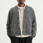 Universal Works Men's Wool Fleece Advance Cardigan in Grey Marl