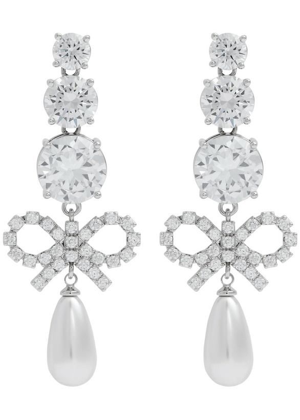 Photo: Self-portrait Crystal-embellished bow Drop Earrings - Silver - One Size