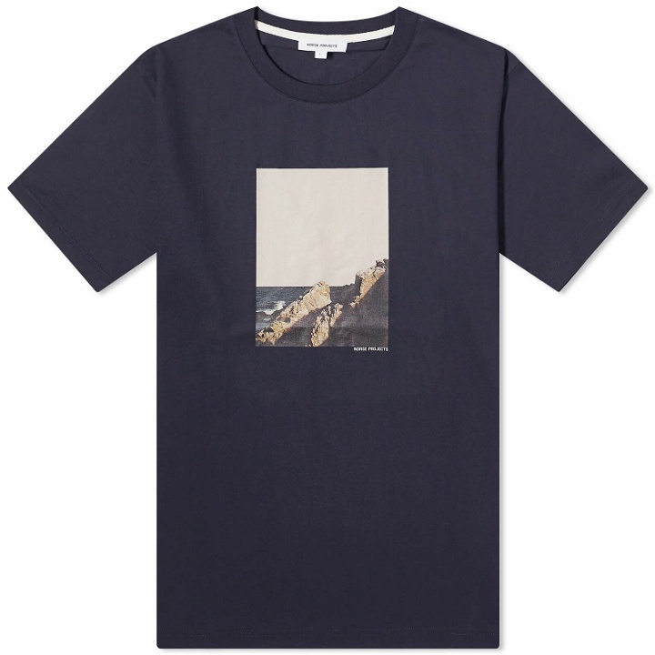 Photo: Norse Projects Men's Johannes Organic Cliff Print T-shirt in Dark Navy