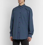 Balenciaga - Oversized Button-Down Collar Logo-Print Checked Cotton-Poplin Shirt - Green