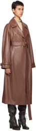 Olēnich Brown Belted Faux-Leather Coat