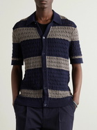 Orlebar Brown - Fabien Striped Crocheted Cotton and Linen-Blend Shirt - Blue