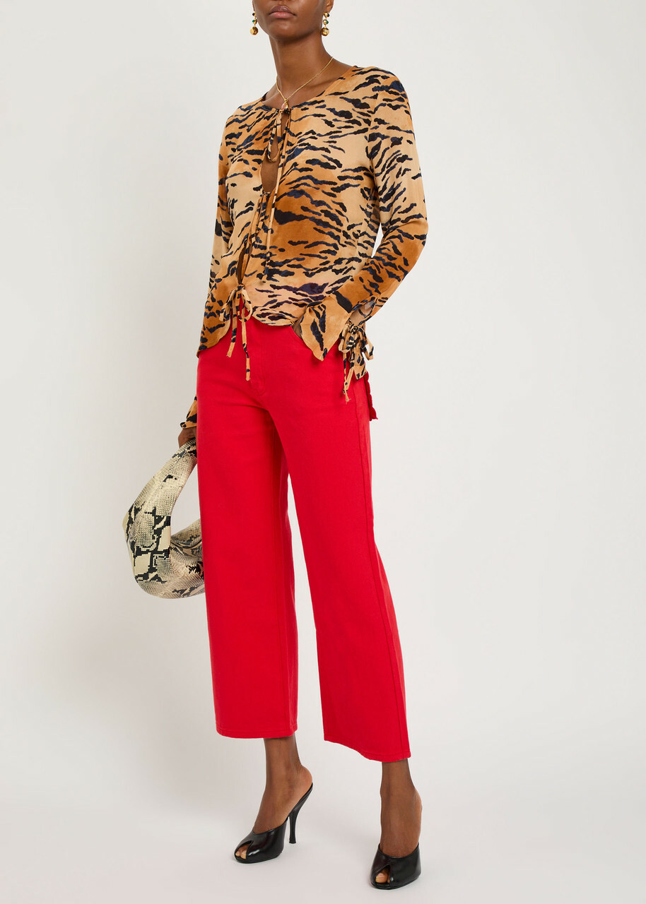 Never Fully Dressed Scallop Cropped Wide-leg Jeans Red