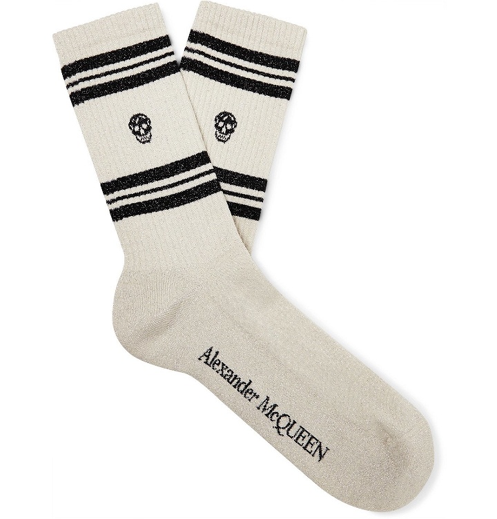 Photo: Alexander McQueen - Logo-Intarsia Metallic Cotton-Blend Socks - White
