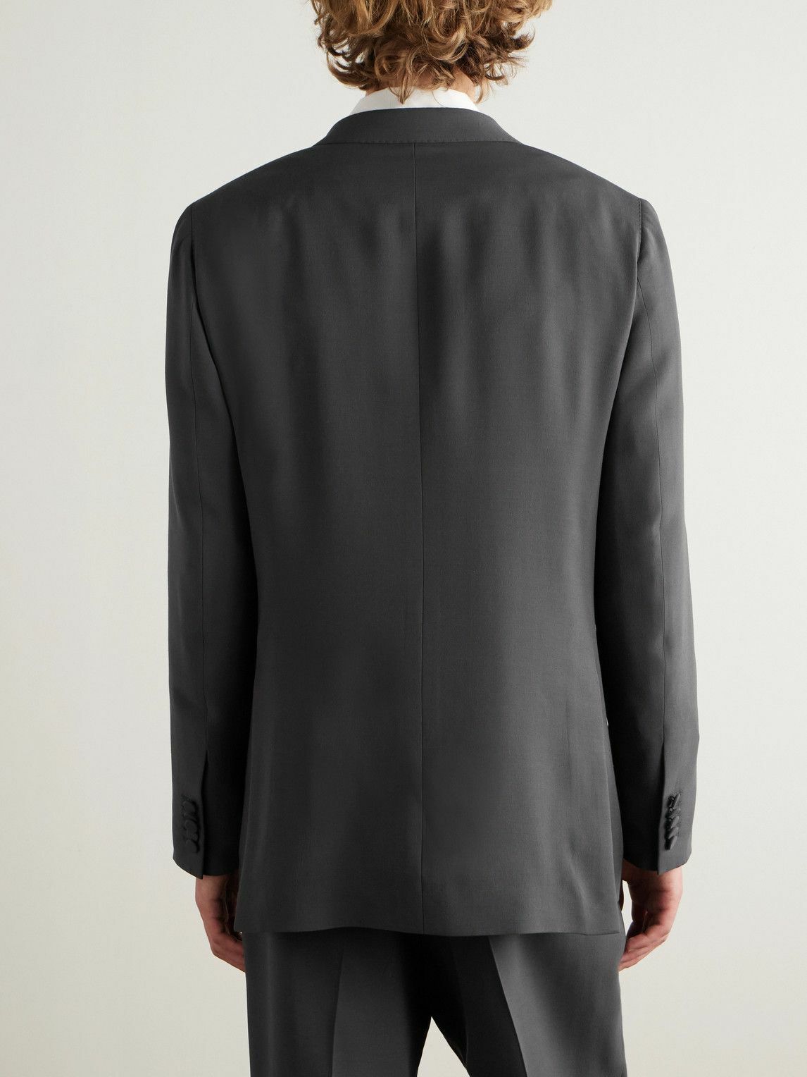 UMIT BENAN - Richard Double-Breasted Silk and Wool-Blend Blazer - Gray