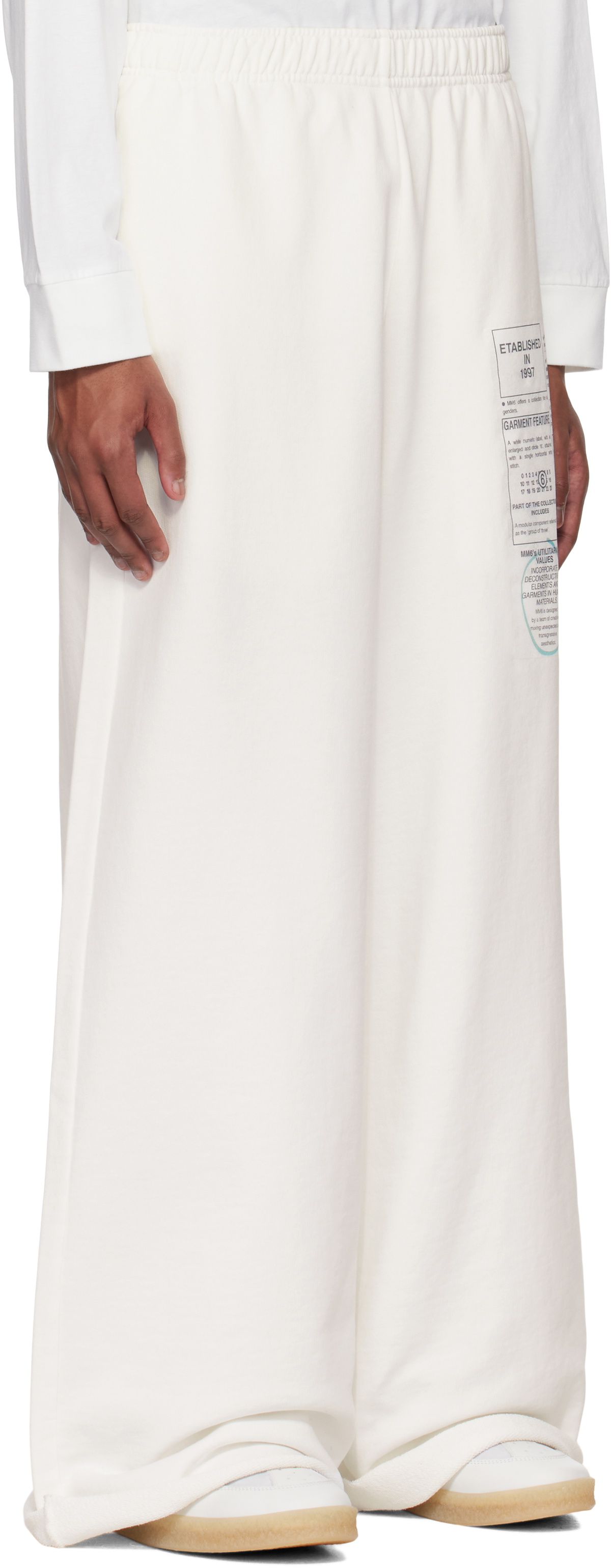 MM6 Maison Margiela White Newspaper Print Sweatpants