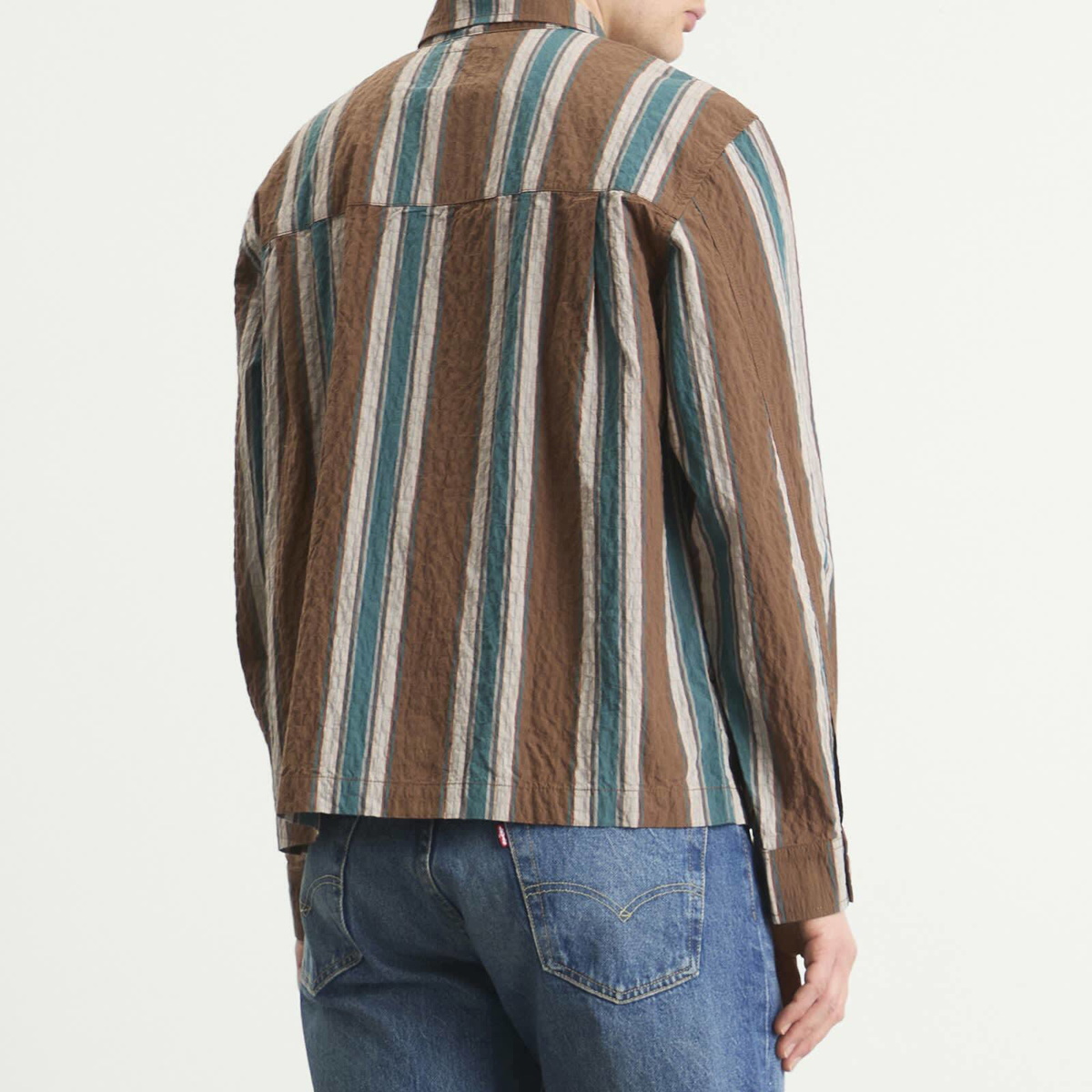 ACMH by Magic Castles Men's Deja Vu Overshirt in Brown Stripe Crinkle