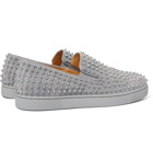 CHRISTIAN LOUBOUTIN - Roller-Boat Spiked Suede Slip-On Sneakers - Gray