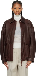 Róhe Brown Grain Leather Aviator Jacket