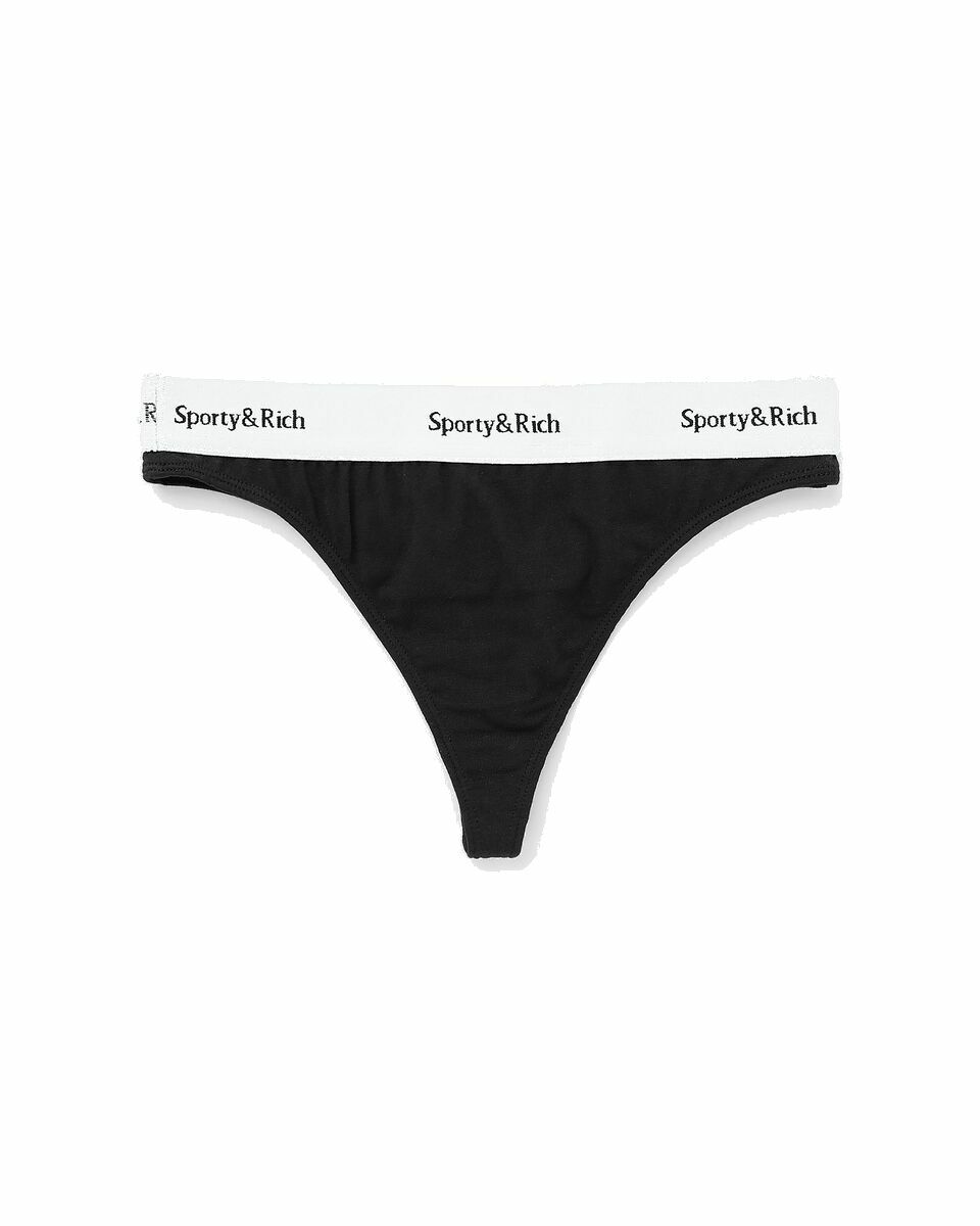 Photo: Sporty & Rich Serif Logo Thong Black - Womens - Panties